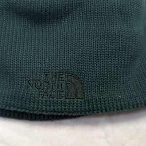 North Face knit beanie with fleece inside band dark teal green